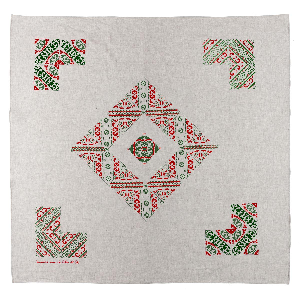 Maiolica Christmas square tablecloth in ecru color