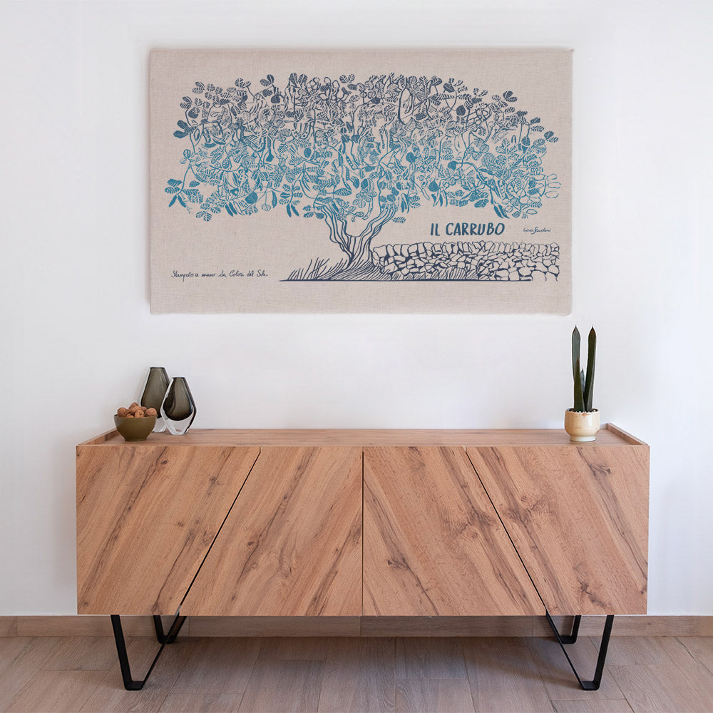 Arazzo Carrubo azzurro su sfondo ècru