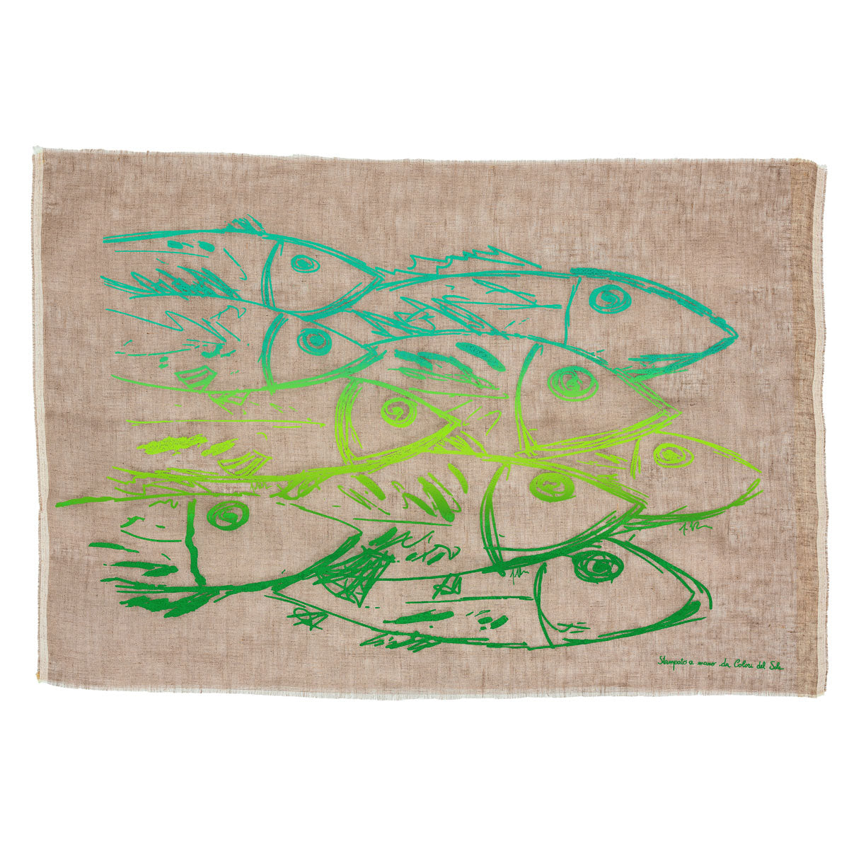 Arazzo Pescheria verde su sfondo écru