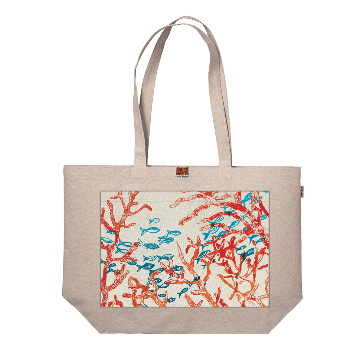 Tote bag con tasca Coralli In cotone naturale pesci corallo