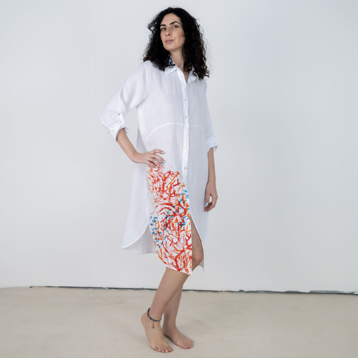 Coral shirt dress