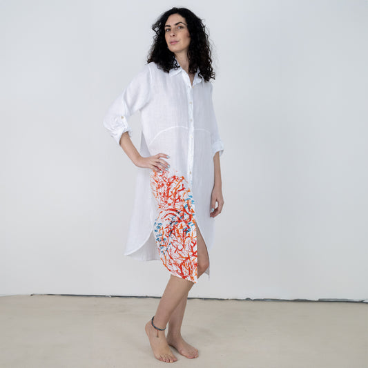Coral shirt dress