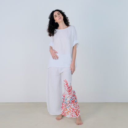 Pantalone ampio con riccio in vita Coralli