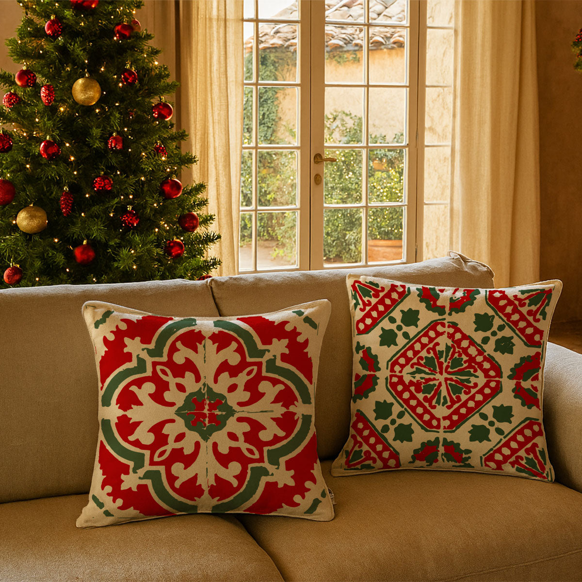 Federa per cuscino Maiolica natalizia quadro