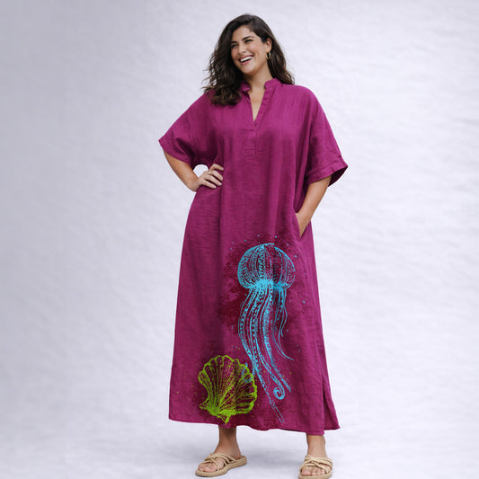 Long kaftan 3/4 sleeves Marea - cyclamen