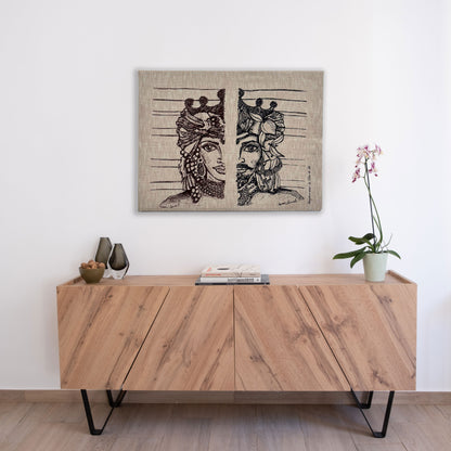 Arazzo Moro e Dama in iuta con telaio