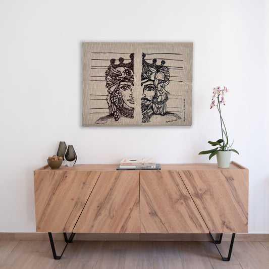 Arazzo Moro e Dama in iuta con telaio