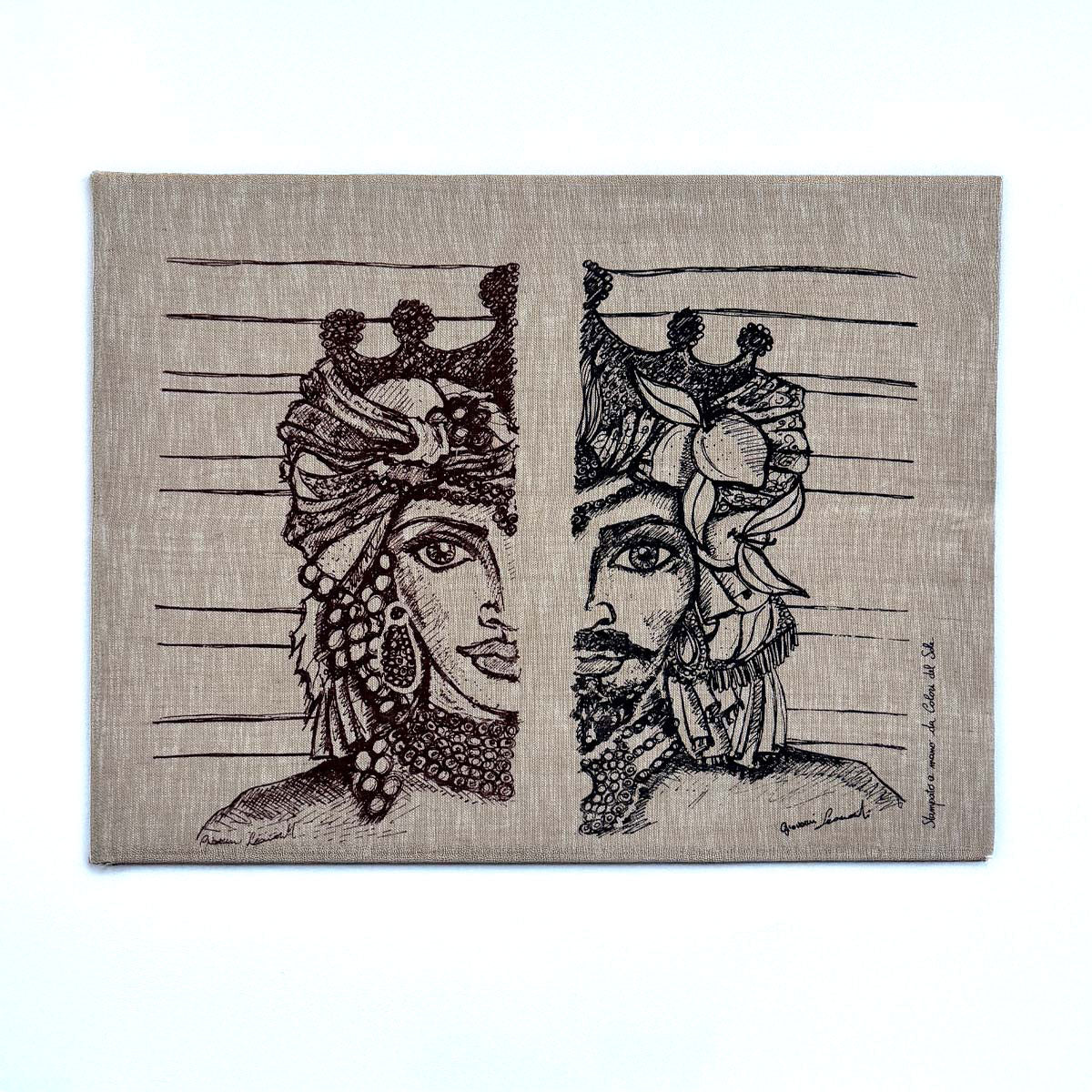 Arazzo Moro e Dama in iuta con telaio