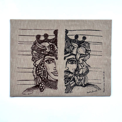 Arazzo Moro e Dama in iuta con telaio