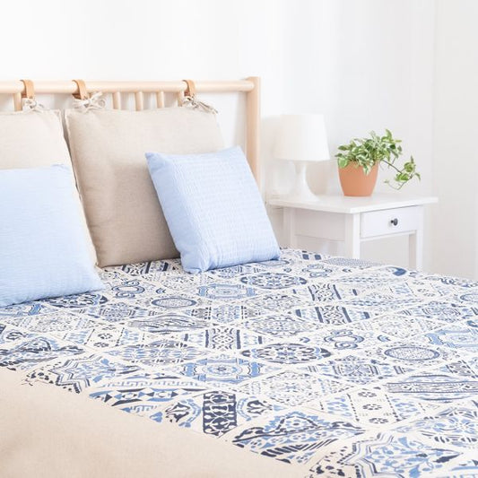 Maiolica blu double bedspread