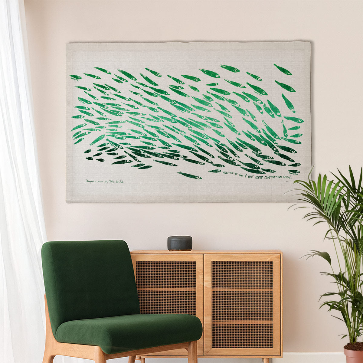 Masculino green on white tapestry