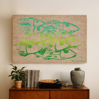 Arazzo Pescheria verde su sfondo écru